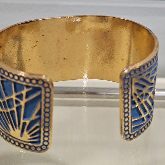 Metropolitan Museum of Art MMA Pine Needle Cuff Bracelet Blue Enamel Gold Tone - Picture 8 of 12